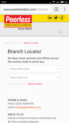Peerless FPD Branch Locator on Mobile